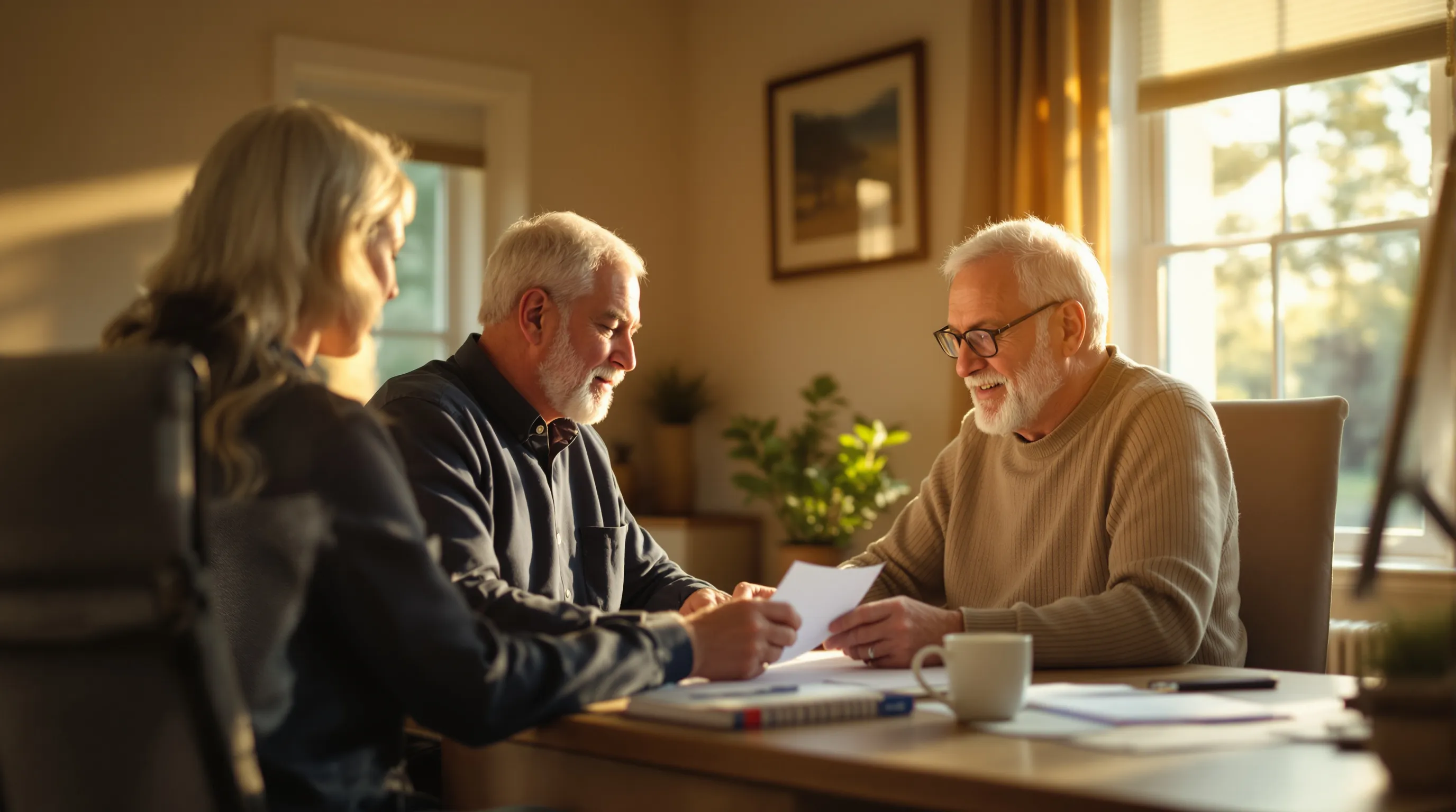 Medicare patient navigator helping a Virginia senior review program eligibility at a Department of Social Services office