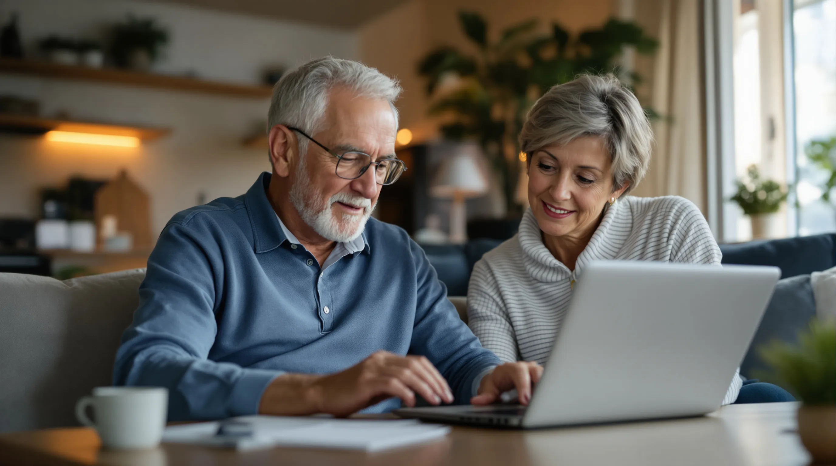 Senior reviewing authorized CDPAP hours in online portal with family caregiver