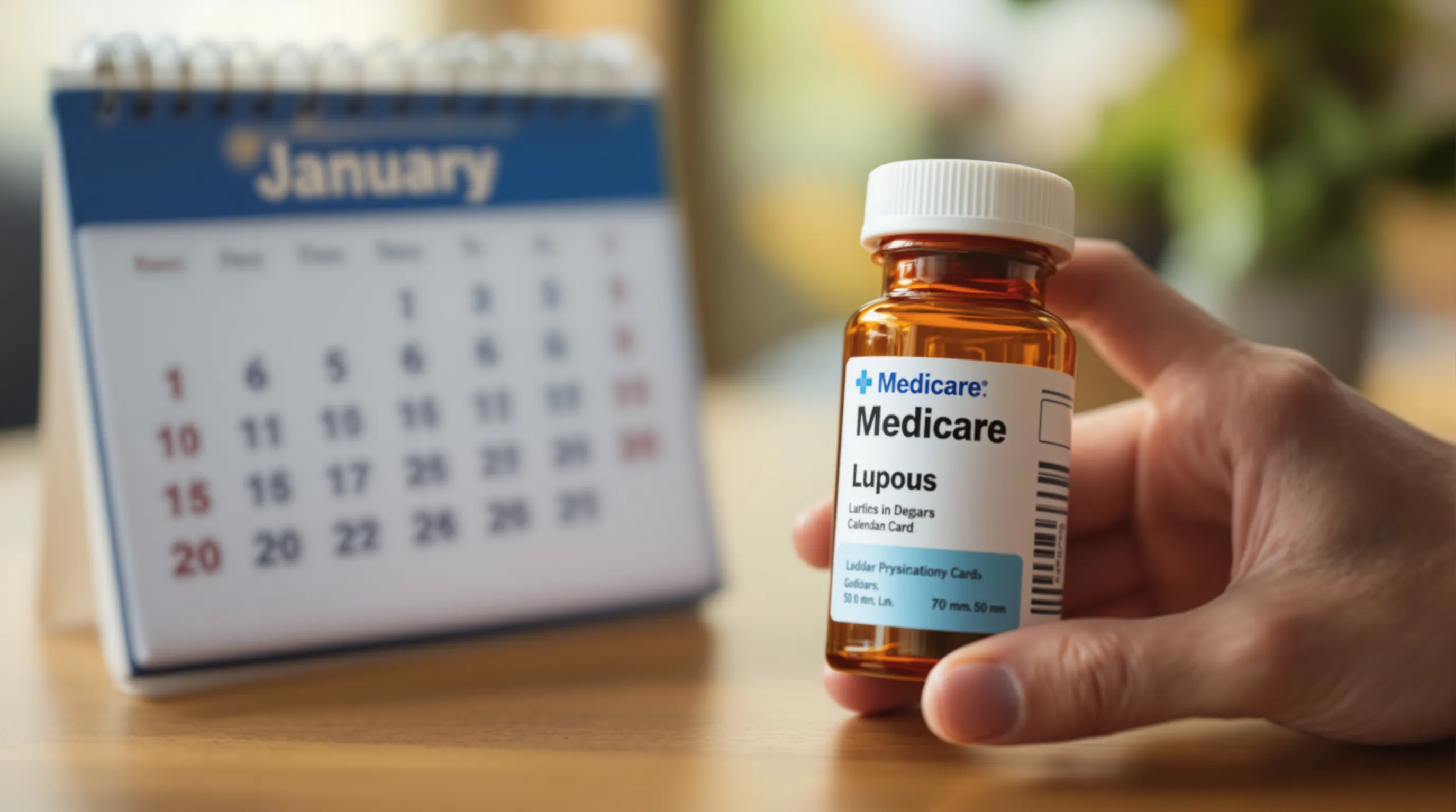 A lupus patient holds a specialty medication bottle next to their Medicare card - representing the $2,000 Part D upfront billing problem