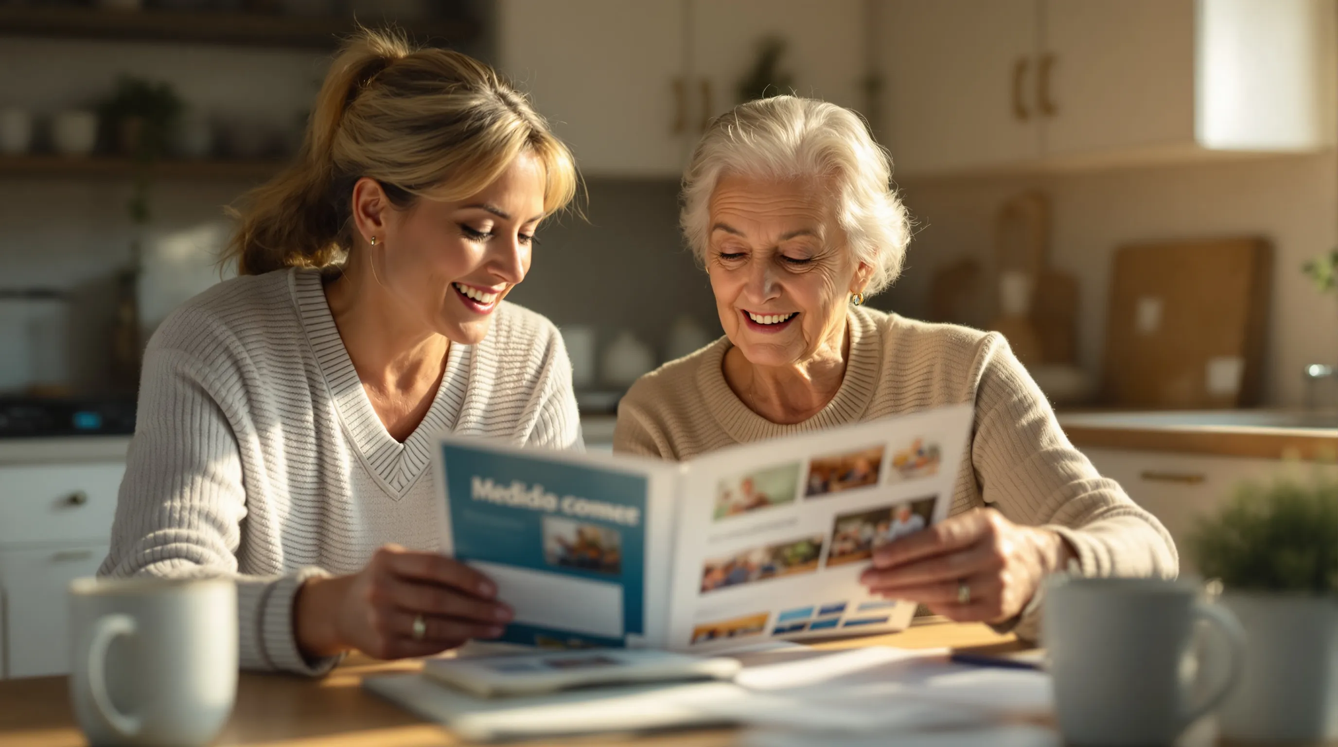 Family caregiver helping a Rhode Island senior review Medicare and state assistance program options