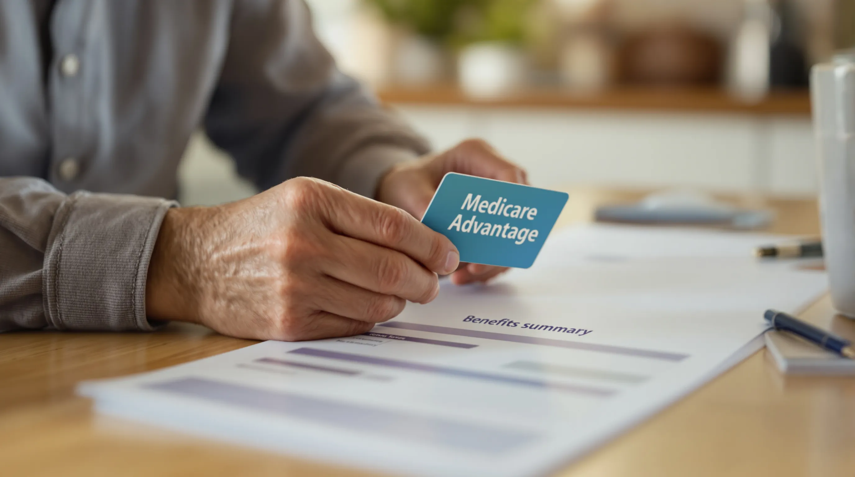 Louisiana senior reviewing Medicare Advantage plan benefits card and coverage summary