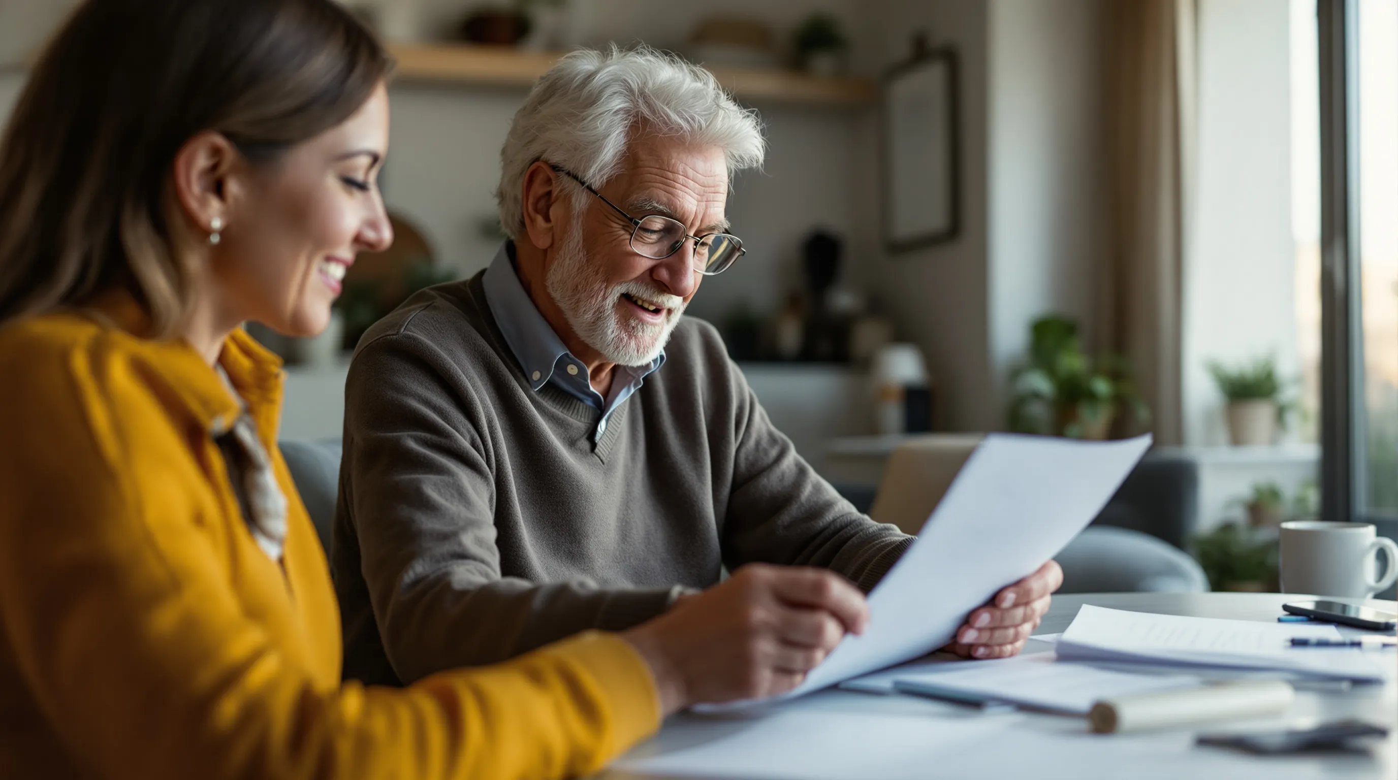 Montana senior reviewing Medicare documents with a family member