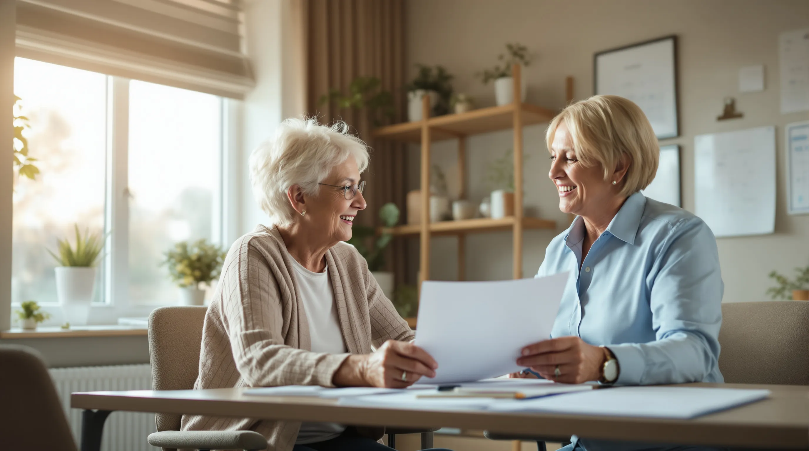 A Connecticut CHOICES counselor helping a senior woman review Medicare Savings Program enrollment paperwork